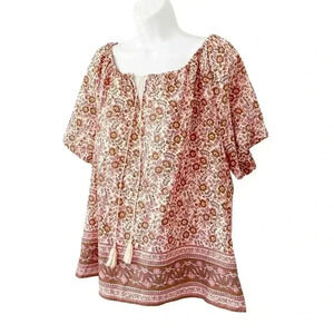 NEW Faherty Organic Cotton Floral Boho Hippie Blouse size Medium